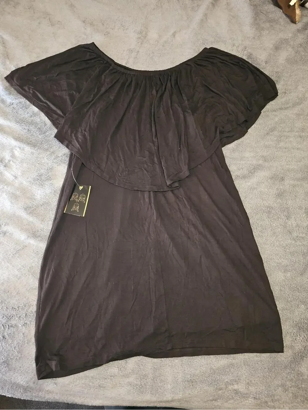 Thalia Sodi Black Off-Shoulder Layered Knit Dress